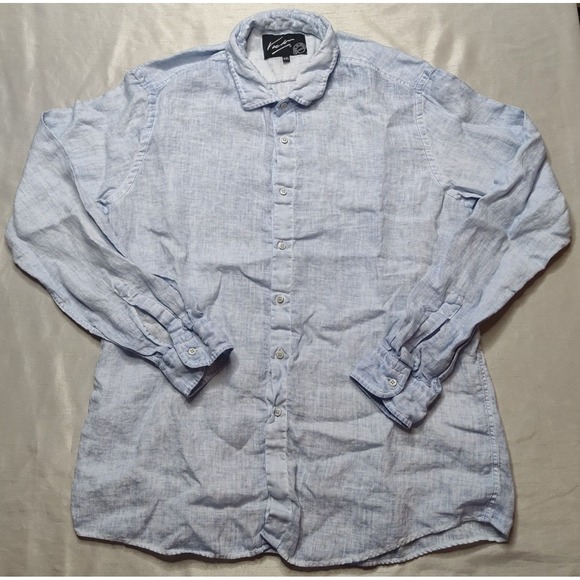 VICTOR Men Size 2XL Blue Dye 100% LINEN Long Sleeve Button Shirt Made In Spain - Picture 2 of 14